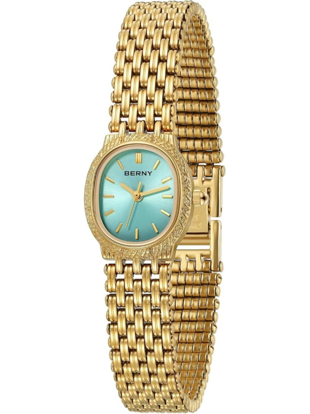 Womens Glacier Blue Vintage Gold Dainty Bracelet Jewelry Clasp Quartz Wristwatch